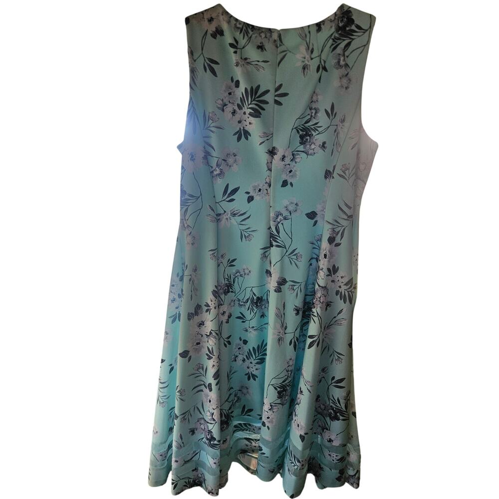 Calvin Klein Floral Aqua Blue Dress Sz 18 Fit Flare Fully lined Princess Seams - Picture 7 of 11
